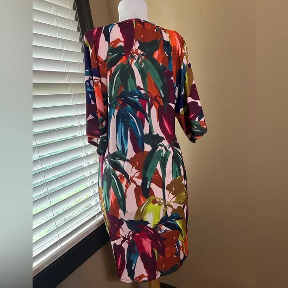 Trina Turk Colorful Abstract Tropical Pink Green Yellow Orange Blue Leaf Dress - Picture 3 of 4